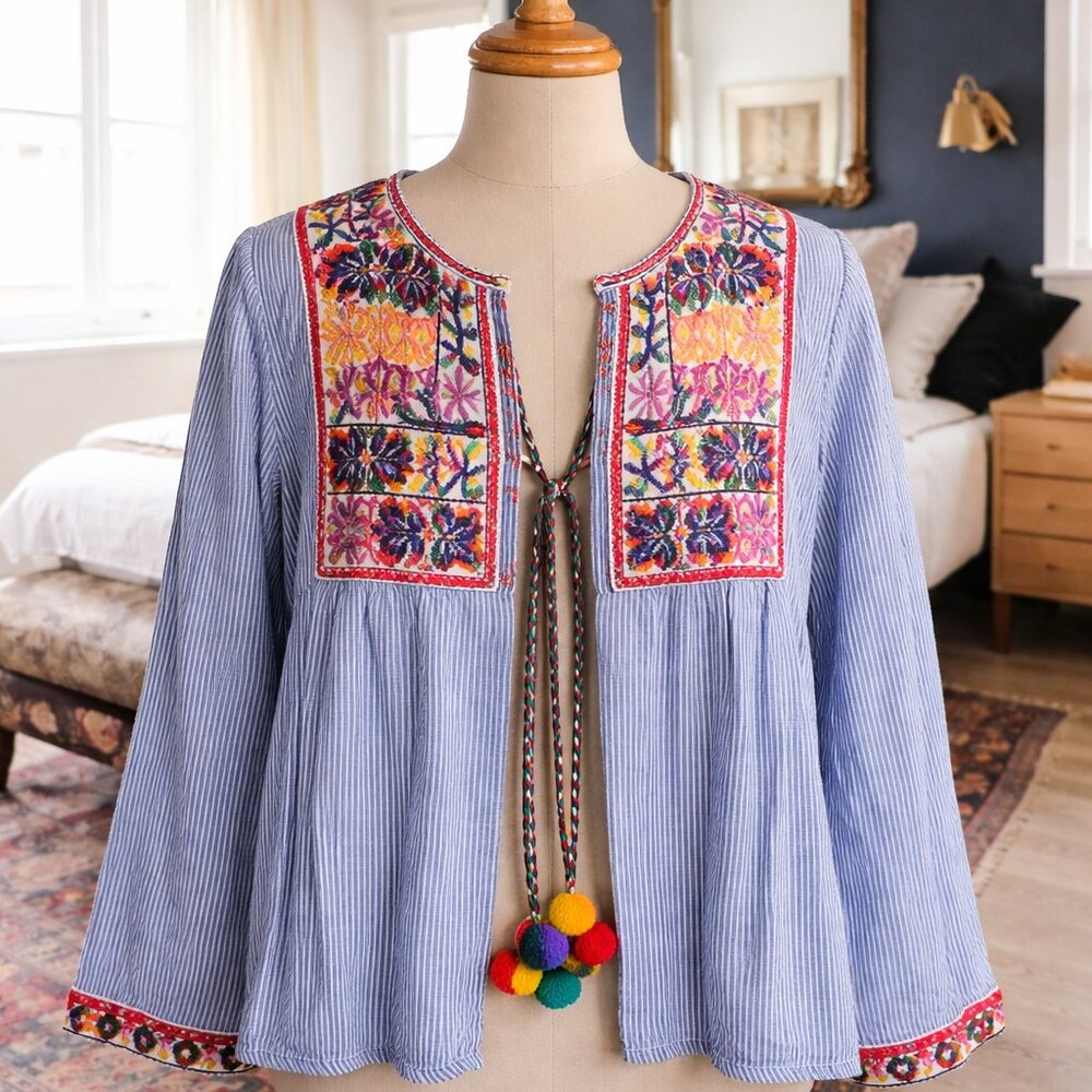 Zara Paper Heart Rare Size Small Ladies Colorful Pom Pom Tassels Embroidered